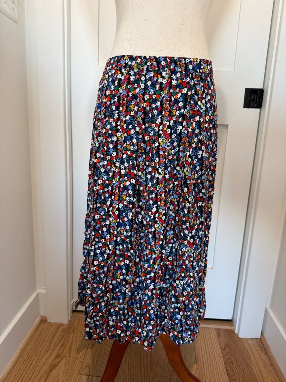 Floral Midi Skirt in Navy with Multicolor Print